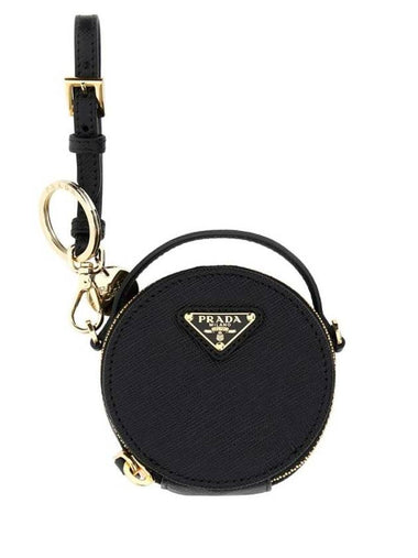 Triangle Logo Saffiano Leather Mini Bag Key Holder Black - PRADA - BALAAN 1