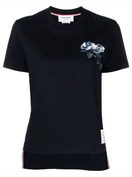Rose embroidered cotton short sleeve T shirt - THOM BROWNE - BALAAN 1