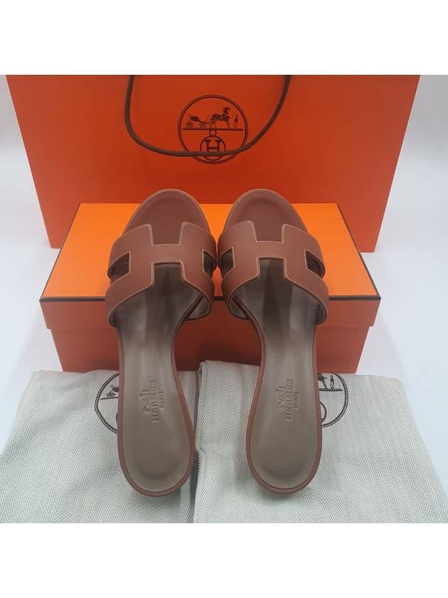 Oasis Calfskin Slipper Heels Gold Piqures Ecrues - HERMES - BALAAN 2