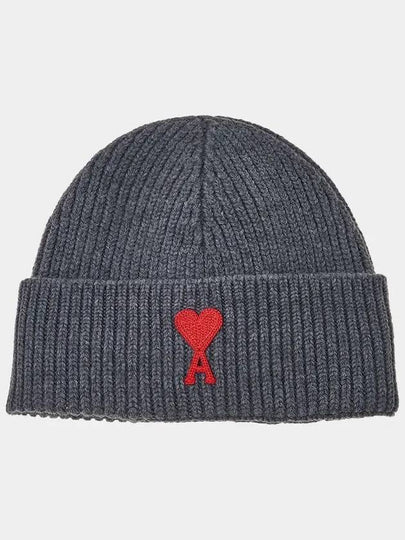 Embroidered Logo Wool Beanie Grey - AMI - BALAAN 2