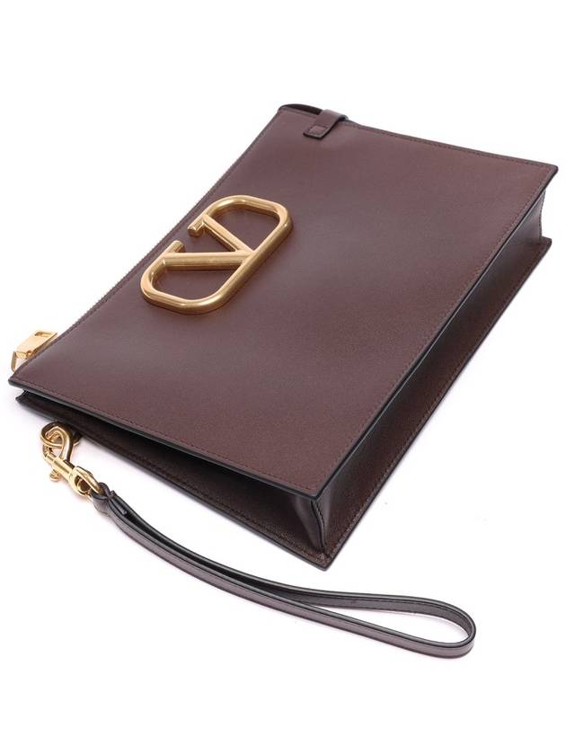 V Logo Signature Clutch Bag Brown - VALENTINO - BALAAN 6