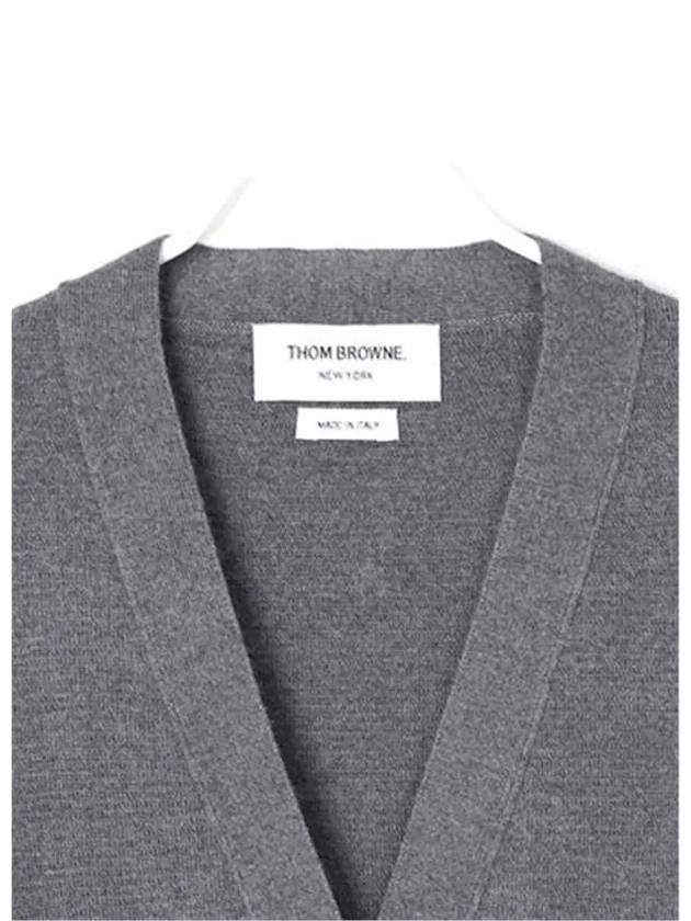 Milano Stitch 4 Bar Classic V Neck Fine Merino Wool Cardigan Medium Grey - THOM BROWNE - BALAAN 5