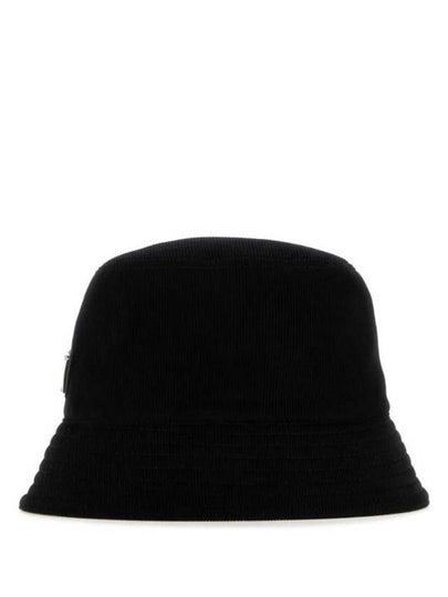 Triangle Logo Corduroy Bucket Hat Black - PRADA - BALAAN 2