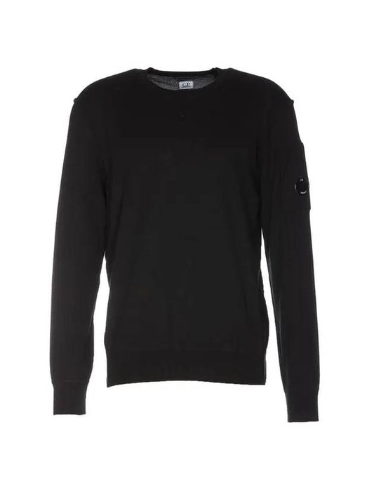 Lens Wappen Crew Neck Knit Top Black - CP COMPANY - BALAAN 1