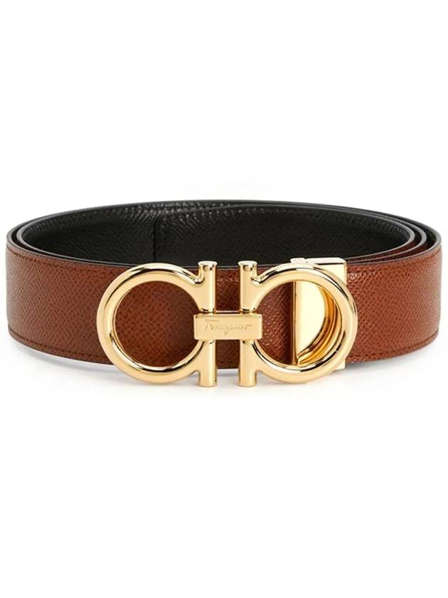 Gancini Reversible Leather Belt Brown Black - SALVATORE FERRAGAMO - BALAAN 3