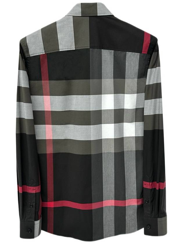 Men's Checked Stretch Cotton Poplin Long Sleeve Shirt Charcoal - BURBERRY - BALAAN 3