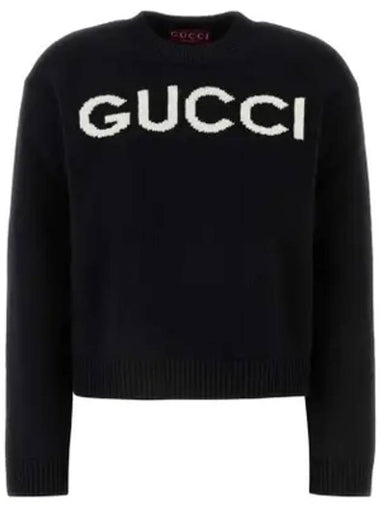 Intarsia Wool Knit Top Black - GUCCI - BALAAN 1