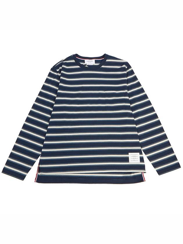 Stripe Jersey Oversized Long Sleeve T-Shirt Navy - THOM BROWNE - BALAAN 2