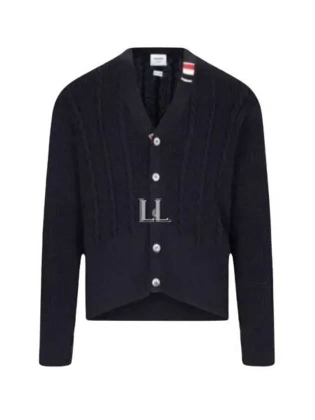 Cable Knitwear Virgin Wool Cardigan Navy - THOM BROWNE - BALAAN 2