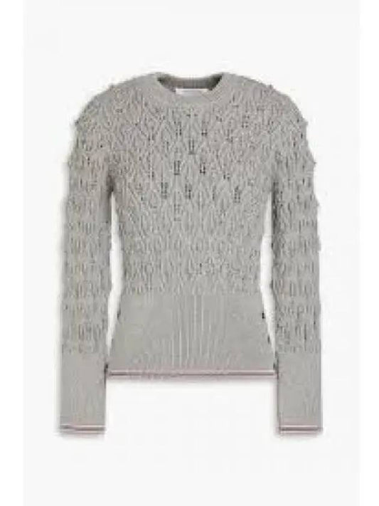 Pointelle Tipping Crew Neck Pullover Knit Top Grey - THOM BROWNE - BALAAN 2