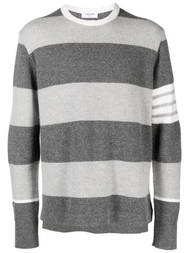 Rugby Stripe Merino 4 Bar Crew Neck Pullover Knit Top Grey - THOM BROWNE - BALAAN 1