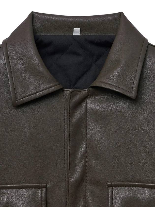 Padded Leather Shirt Jacket Brown - NOIRER - BALAAN 11