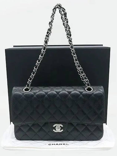 A01112 Caviar Skin Classic Medium M Size Silver Flap Chain Shoulder Bag - CHANEL - BALAAN 1