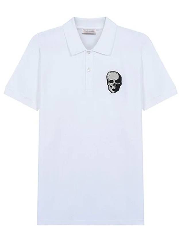 Men's Skull Patch Short Sleeve PK Shirt White - ALEXANDER MCQUEEN - BALAAN.