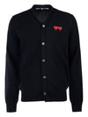 Men's Double Heart Waffen Wool Cardigan AZN058 BLACK - COMME DES GARCONS - BALAAN 1