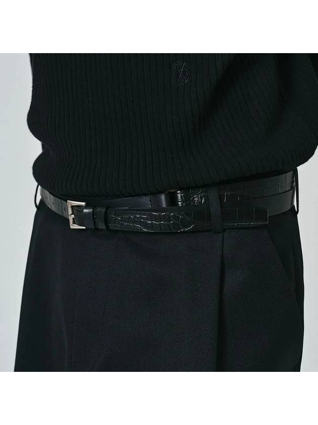 Leather Slick Layered Belt Black - NOIRER FOR WOMEN - BALAAN 1