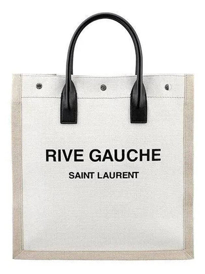 Rive Gauche Linen Shopper Tote Bag White - SAINT LAURENT - BALAAN 2