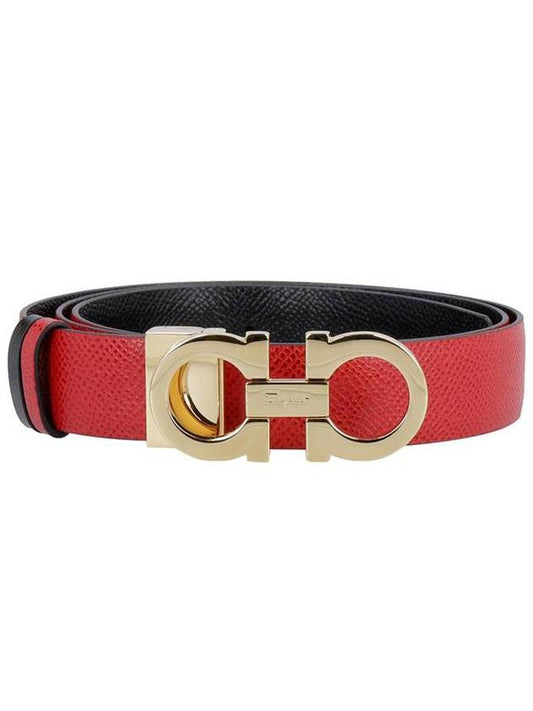 Reversible Gancini Leather Belt Black Lipstick Red - SALVATORE FERRAGAMO - BALAAN 1