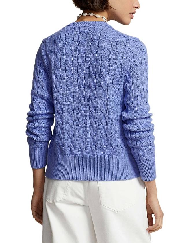 Women's Embroidered Logo Pony Cable Cardigan Blue - POLO RALPH LAUREN - BALAAN 4