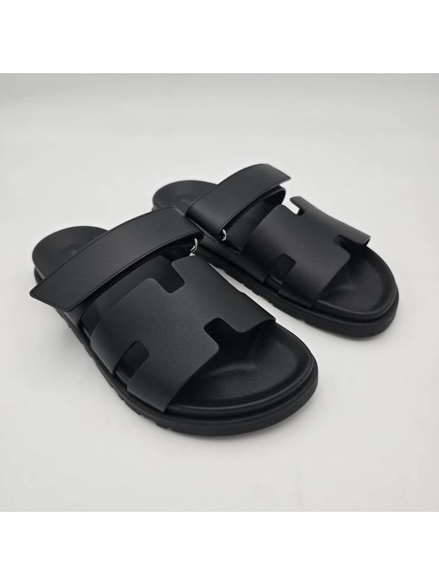 Hermes Chypre H Logo Calfskin Sandals Black - HERMES - BALAAN 6