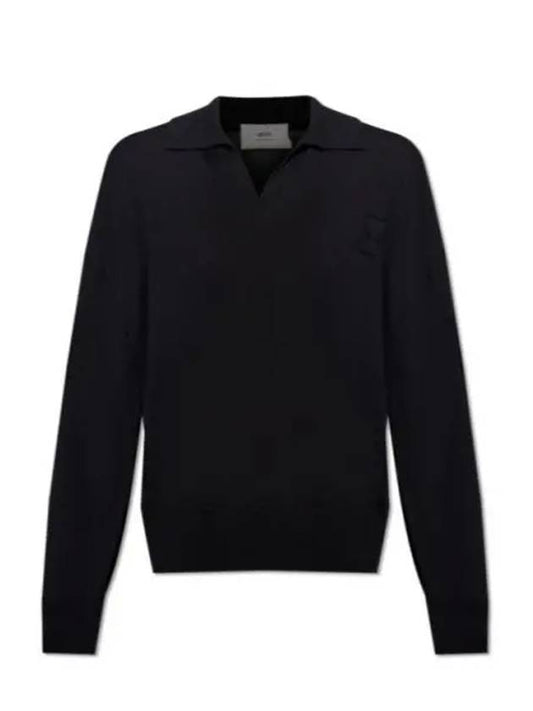 De Coeur Wool Polo Knit Top Black - AMI - BALAAN 2