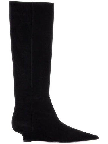 black suede knee-high boots with low heel - TOTEME - BALAAN 1