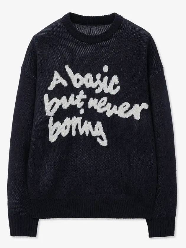 Slogan round knit sweater navy - BLONDNINE - BALAAN 6