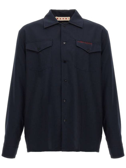 Logo Relaxed Fit Virgin Wool Long Sleeve Shirt Navy - MARNI - BALAAN 2