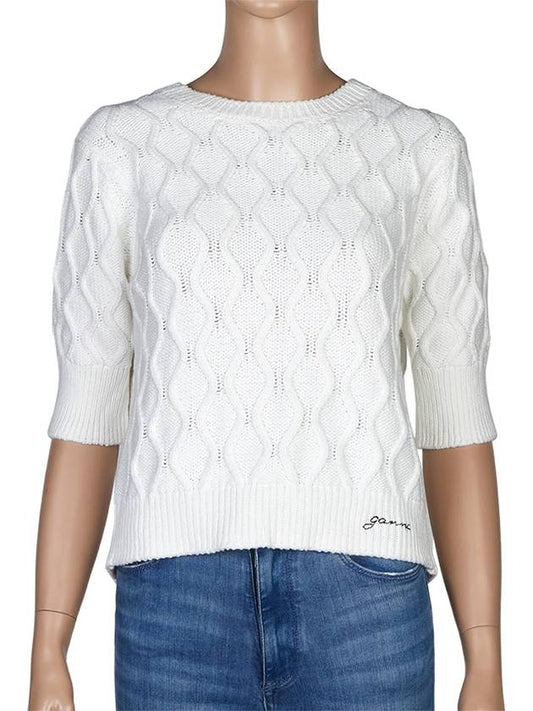 Cable Open Back Cotton Knit Top White - GANNI - BALAAN 2