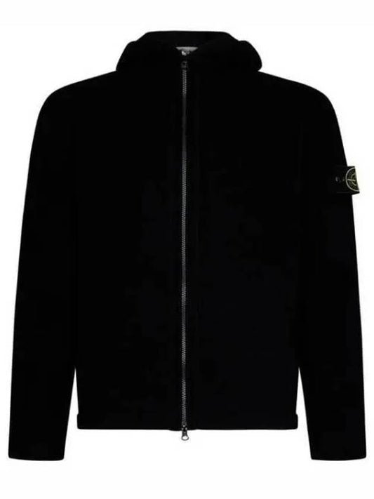 Logo Patch Hooded Lamb Wool Cardigan Black - STONE ISLAND - BALAAN 2