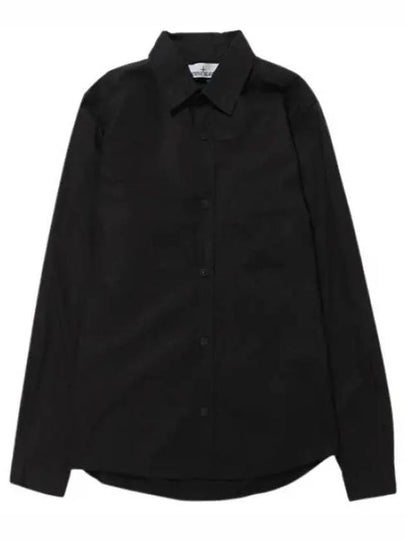 Light Cotton Embroidered Logo Over Long Sleeve Shirt Black - STONE ISLAND - BALAAN 2