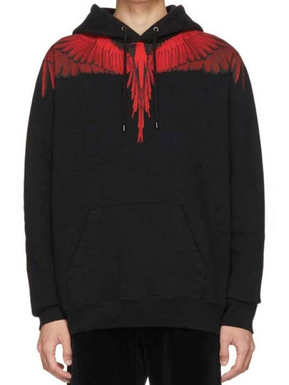 Red Wing Print Cotton Hoodie Black - MARCELO BURLON - BALAAN 2