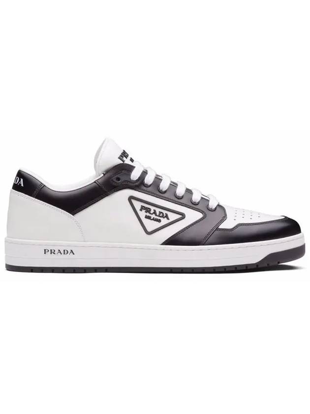 District Triangle Logo Leather Low Top Sneakers White Black - PRADA - BALAAN 3