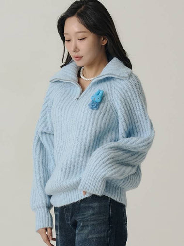 Influencer Seyoung wh Raglan Half Jip up Wool Knit Sky Blue - SORRY TOO MUCH LOVE - BALAAN 1