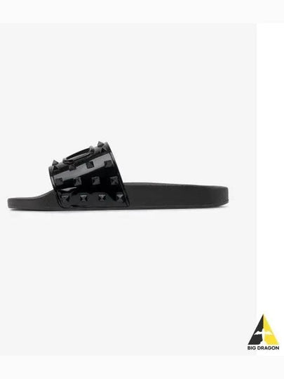 Rockstud V Logo Signature Slippers Black - VALENTINO - BALAAN 2