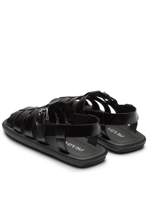 Crisscross Bands Brushed Leather Sandals Black - PRADA - BALAAN 5