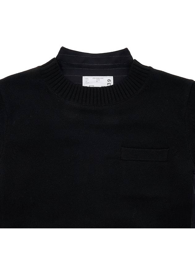 Women's Chalk Stripe x Wool Knit Top Pullover Black - SACAI - BALAAN 4