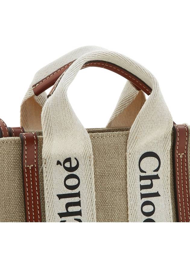 Woody Linen Canvas Calfskin Tote Bag White Brown - CHLOE - BALAAN 9