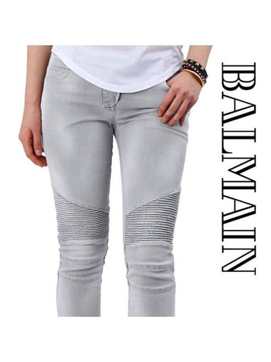 Women’s Biker Skinny Jeans Gray - BALMAIN - BALAAN 1