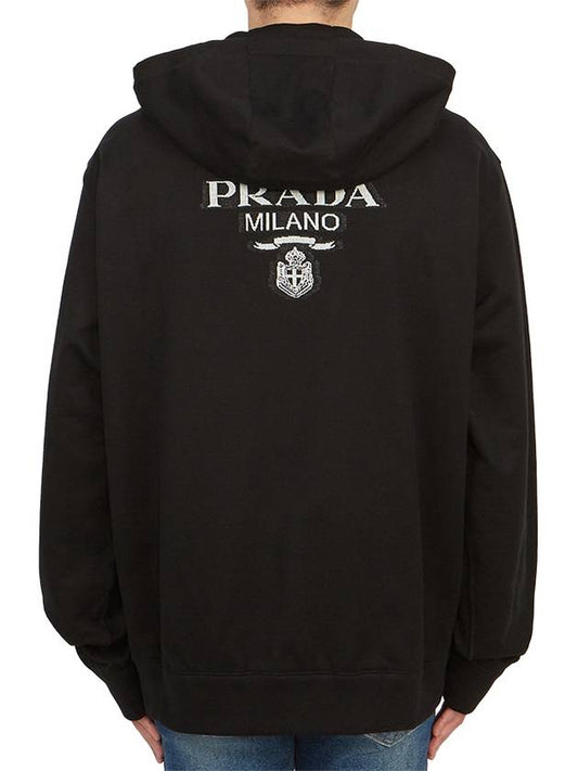 Back Embroidery Logo Cotton Hooded Zip-up Black - PRADA - BALAAN 2