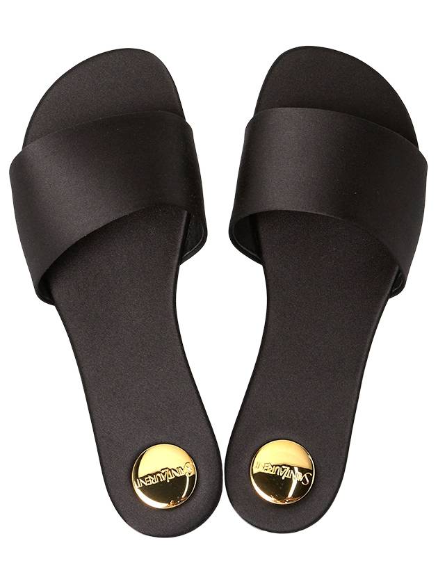 Carlyle Satin Flat Slippers Black - SAINT LAURENT - BALAAN 3