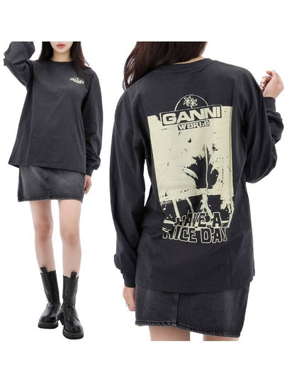 Logo Print Long Sleeve T-Shirt Black - GANNI - BALAAN 2