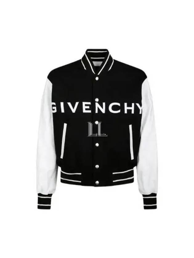 Logo Leather Wool Bomber Jacket Black - GIVENCHY - BALAAN 2