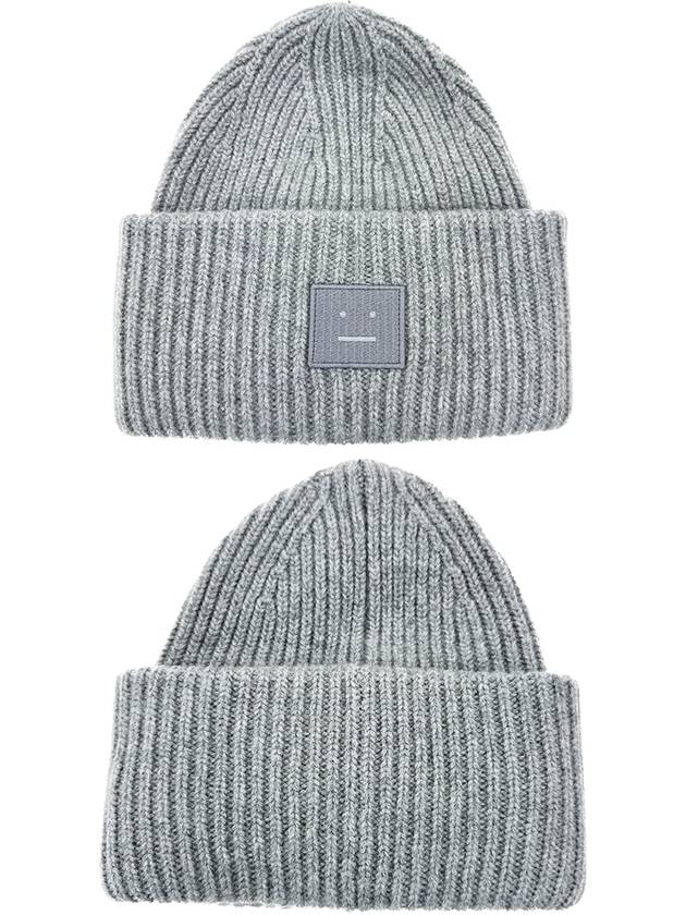 Face Patch Ribbed Wool Beanie Grey Melange - ACNE STUDIOS - BALAAN 2