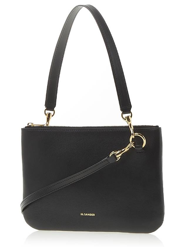 Logo Leather Medium Shoulder Bag Black - JIL SANDER - BALAAN.