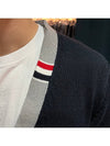 Three Stripe V Neck Cotton Cardigan Navy - THOM BROWNE - BALAAN 8