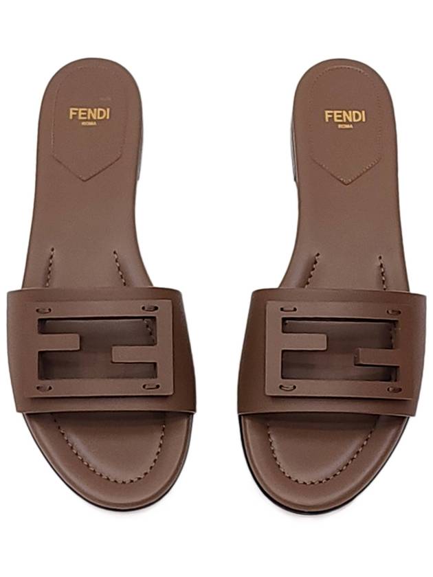 Baguette FF Logo Leather Slippers Mocha - FENDI - BALAAN 4