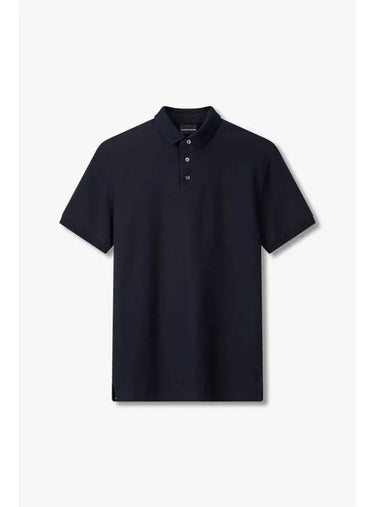 Men s Side Slit Pique Polo Shirt Navy - EMPORIO ARMANI - BALAAN 1