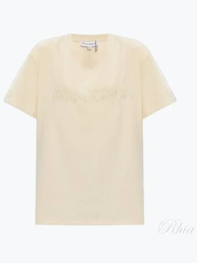 Embroidery Logo Cotton Short Sleeve T-Shirt Beige - JW ANDERSON - BALAAN 2