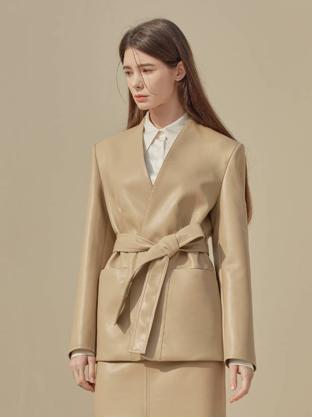 Kelly none collar leather jacketBEIGE - ARIFF - BALAAN 1